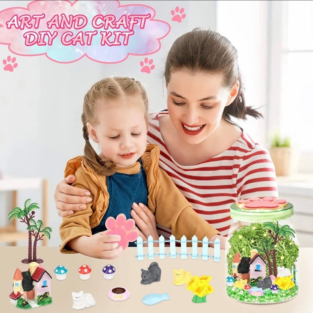 Light Up Cat Terrarium Kit DIY Night Light Activities Kits Arts & Craft - Picture 2 of 11